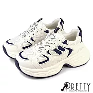 【Pretty】女 老爹鞋 運動鞋 小白鞋 休閒鞋 厚底 增高 拼接 顯瘦 EU36 藍色