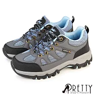 【Pretty】女 登山鞋 運動鞋 休閒鞋 戶外 機能 綁帶 防潑水 反光 EU36 灰藍