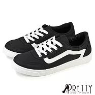 【Pretty】男 帆布鞋 休閒鞋 板鞋 綁帶 台灣製 JP25.5 黑白