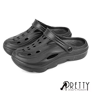 【Pretty】男 洞洞鞋 雨鞋 防水鞋 布希鞋 穆勒鞋 涼拖鞋 兩穿式 台灣製 JP25 黑色