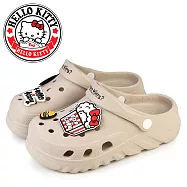 【HELLO KITTY】女 洞洞鞋 雨鞋 穆勒鞋 涼拖鞋 凱蒂貓 兩穿 防水 輕量 厚底 台灣製 EU36 卡其色