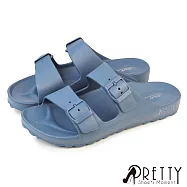 【Pretty】男 拖鞋 防水拖鞋 平底拖鞋 二字 皮帶釦 一體成型 輕量 台灣製 EU42 藍色