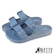 【Pretty】女 拖鞋 防水拖鞋 平底拖鞋 二字 皮帶釦 一體成型 輕量 台灣製 EU36 藍色