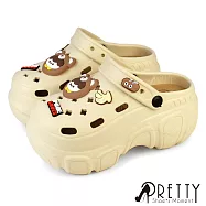 【Pretty】女 洞洞鞋 雨鞋 穆勒鞋 布希鞋 涼拖鞋 兩穿 鞋釦 防水 輕量 厚底 JP23 卡其色