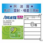 華麗牌 阿波羅 A4 電腦列印標籤 6格 1000張入 / 箱 WL-9606B-1K