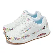 Skechers 休閒鞋 UNO-Love All Around 女鞋 白 彩虹 氣墊 膠底 緩衝 愛心塗鴉 聯名款 177917WMLT 24.5cm WHITE/MULTI