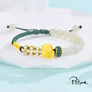 【Prisme Gold】 Fortune Cat 綠色編繩繩黃金招財貓手環(金重：約0.07錢±0.03)