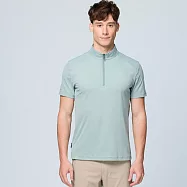 【荒野wildland】男生態ZIP領抗UV彈性短袖機能衣灰濛綠 M 灰濛綠