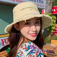 【Decoy】日韓百搭 刺繡防曬遮陽短鬚漁夫帽/ 米色