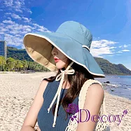 【Decoy】純色穿繩 加大帽檐防曬遮陽雙面漁夫帽/ 藍色