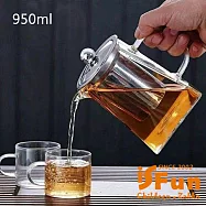 【iSFun】天圓地方 不鏽鋼過濾網蓋耐熱四方玻璃泡茶壺950ml