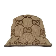 GUCCI Jumbo GG 大標誌棉混亞麻漁夫帽 S(駝色/烏木色)