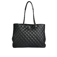 CHANEL 金色CC Logo 粒紋牛皮轉釦鍊帶肩背包/托特包_展示品 (黑色)