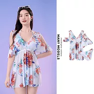 【STizi史堤茲】露肩比基尼印花三件式泳裝 泳衣(483) 2XL 復古花