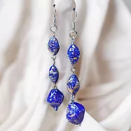 【摩達客】寶藍色不規則潑墨碎石垂墜式耳飾耳針耳環