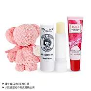 L&rsquo;OCCITANE 歐舒丹 暢銷小熊護唇禮袋組-多款任選-國際航空版 C組[乳油木+玫瑰]