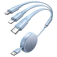 【Lisen】L105 伸縮數據線USB to Type-C+Lightning+Micro (110公分) 3A 多合一充電線 傳輸線 伸縮線 藍色