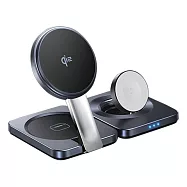 【Lisen】Qi2認證 三合一磁吸無線充15W MagSafe 桌面支架 手機支架 桌上手機架 AppleWatch充電架 黑色