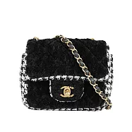 CHANEL 金色CC Logo 毛呢千鳥格紋迷你口蓋包/方胖包_展示品 (黑色/白色)