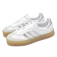 adidas 休閒鞋 Sambae W 女鞋 白 銀 膠底 皮革 厚底 德訓鞋 三葉草 愛迪達 JQ8412 21.5cm WHITE/SILVER