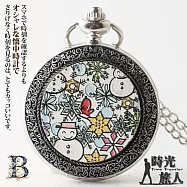 耶誕限定-Merry Christmas主題懷錶+麋鹿角伸縮筆套組合 多款任選(附盒裝 生日 送禮 禮物) -B款-漫畫雪人+綠色筆袋