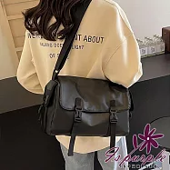 【iSPurple】輕便潮流 大容量防潑水斜單肩郵差包/黑色