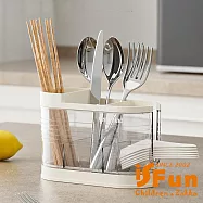 【iSFun】廚房收納 ins風三格筷子餐具置物瀝水筒/奶油白