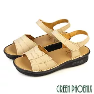 【GREEN PHOENIX】女 涼鞋 厚底 小坡跟 吸震減壓 全真皮 牛皮 台灣製 EU39 米色
