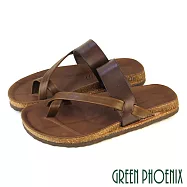 【GREEN PHOENIX】男 拖鞋 夾腳拖鞋 套趾拖鞋 全真皮 牛皮 手工 台灣製 EU40 深綠色