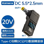 Kamera Type-C母座 轉DC公頭 數據顯示轉接頭 20V/100W/5A 搭配GaN 氮化鎵 PD充電器 適用各式筆電充電轉接頭 DC公-5.5*2.5