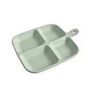 【Homely Zakka】北歐單柄陶瓷分隔餐盤/四格分隔盤_4色任選 奶油綠