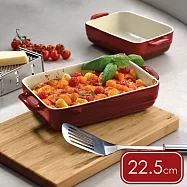 《KELA》Malin雙耳長方陶製烤盤 | 陶瓷烤盤 烤皿 焗烤盤 千層麵烤盤 - 赭紅22.5cm