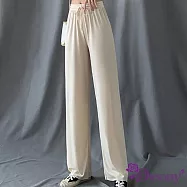 【Decoy】優雅垂墜*冰絲闊腿彈性寬高腰直筒長褲/ 杏色