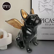 摩達客◉質感設計天使金翅高飛黑色鬥牛犬藝術擺飾