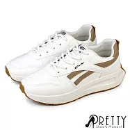 【Pretty】女 休閒鞋 運動鞋 小白鞋 厚底 綁帶 JP23 卡其色