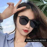 【SUNS】韓版圓框ins太陽眼鏡 時尚大框墨鏡 TR90輕量明星款 高質感金屬框 335 曜石黑