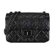 CHANEL 2.55 菱格紋小牛皮轉釦黑鍊肩背包(黑)