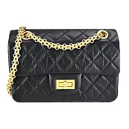 CHANEL 2.55 菱格紋小牛皮轉釦黑鍊肩背包(黑色)