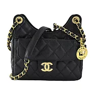 CHANEL Hobo Bag 雙C LOGO菱格紋小牛皮流浪包(黑色)