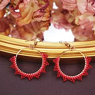 【PinkyPinky Boutique】民族風蕾絲款 手工編織鍍真金圈圈耳環 (紅豆紅)