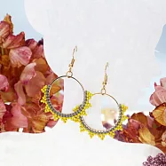 【PinkyPinky Boutique】民族風蕾絲款 手工編織鍍真金圈圈耳環 (花蕊黃)