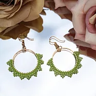 【PinkyPinky Boutique】民族風蕾絲款 手工編織鍍真金圈圈耳環 (嫩草青)