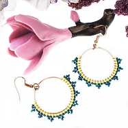 【PinkyPinky Boutique】民族風蕾絲款 手工編織鍍真金圈圈耳環 (松石綠)