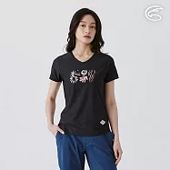 ADISI 女浪花洞洞短袖桃領透氣圖T AL2511013 藍黑 (S-3XL) S 藍黑