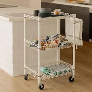 【H&R安室家】鐵力士三層網籃收納手推車 LC17B (收納推車/收納籃車/置物推車/手推車) 白