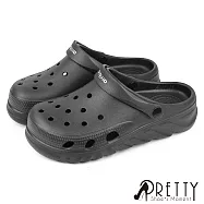 【Pretty】男女 女大尺碼 洞洞鞋 雨鞋 防水鞋 布希鞋 穆勒鞋 拖鞋 涼鞋 兩穿 寬楦 台灣製 EU36 黑色