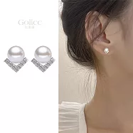 【Gulicc】耳環 優雅 珍珠V字鑲鑽氣質耳環