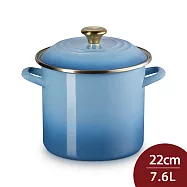 Le Creuset 琺瑯便利湯鍋 22cm 7.6L 藍色迷霧 金頭 琺瑯鍋 深鍋 (電磁爐 IH爐可用)