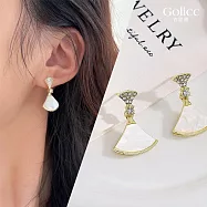 【Gulicc】耳環 法式 優雅扇形小裙 精鑲耳環