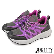 【Pretty】女 登山鞋 運動鞋 休閒鞋 戶外 機能 綁帶 防潑水 反光 EU36 紫色